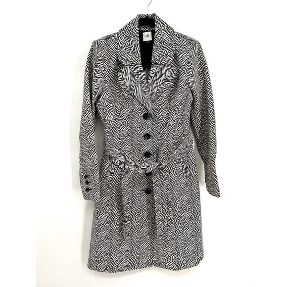 CAbi Black White Zebra Print Button Up Long Line 007 Trench Coat Size Small - Picture 3 of 10